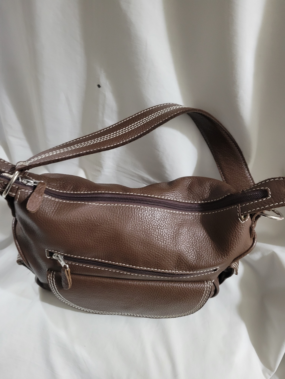 OMBU Brown Genuine Leather Shoulder Bag.